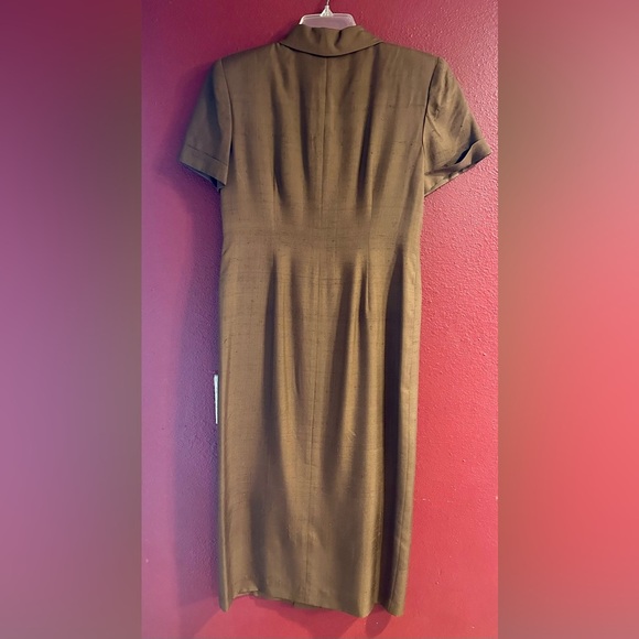 Cynthia Howie Silk Shirt Dress 8P Brown Button Front Vintage Career Midi - Picture 8 of 11